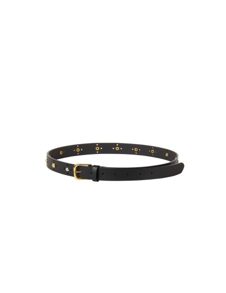 Smalle riem van glad echt leer met kleine goud- en zilverkleurige studs Rinascimento