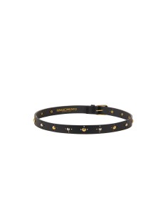 Smalle riem van glad echt leer met kleine goud- en zilverkleurige studs Rinascimento 2