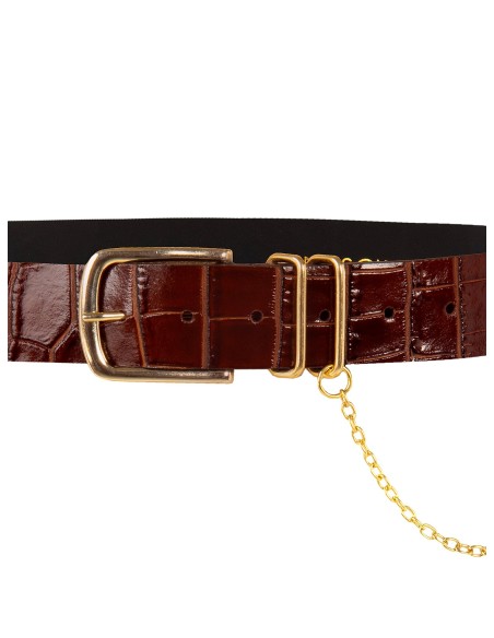 Riem van echt leer met krokodillenprint en ketting Rinascimento