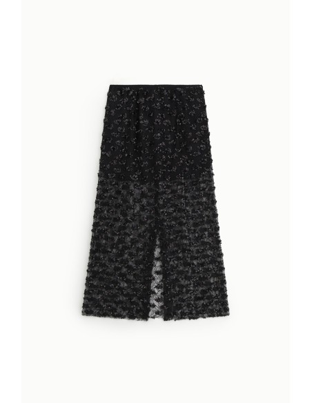 Geborduurde midi-rok met transparante details en hoge taille Dixie