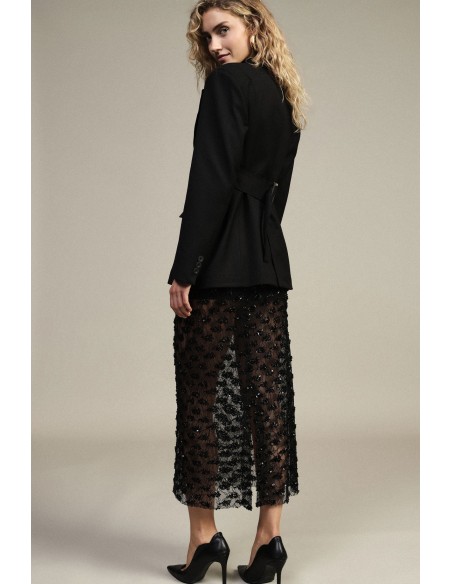 Geborduurde midi-rok met transparante details en hoge taille Dixie