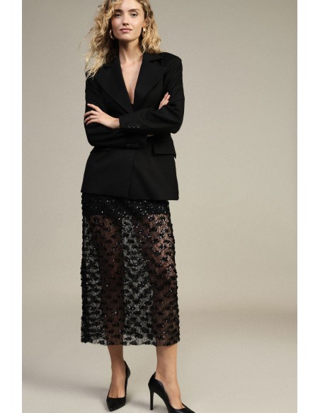 Geborduurde midi-rok met transparante details en hoge taille Dixie
