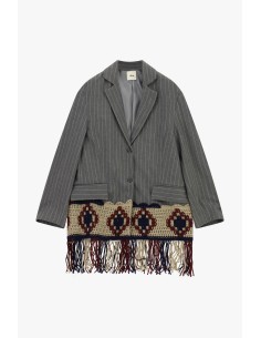Gestreepte blazer met gehaakte inzetstukken en franjes van Dixie