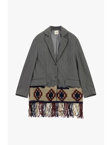 Gestreepte blazer met gehaakte inzetstukken en franjes van Dixie