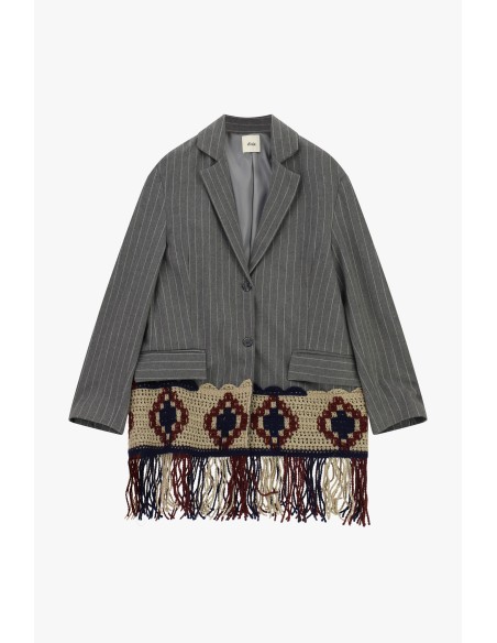 Gestreepte blazer met gehaakte inzetstukken en franjes van Dixie