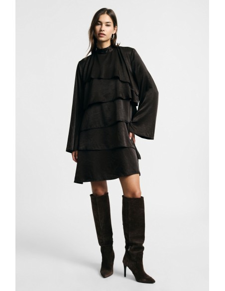 Korte jurk met lange mouwen en ruches Please