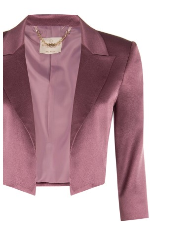 Open cropped spencerjasje van satijn met revers - Rinascimento