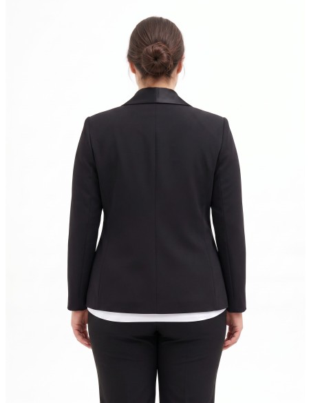 Curvy getailleerde blazer van scuba-crêpe met satijnen sjaalkraag, Rinascimento Curvy