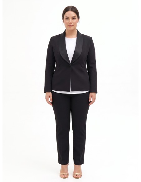 Curvy getailleerde blazer van scuba-crêpe met satijnen sjaalkraag, Rinascimento Curvy