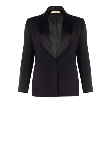 Curvy getailleerde blazer van scuba-crêpe met satijnen sjaalkraag, Rinascimento Curvy