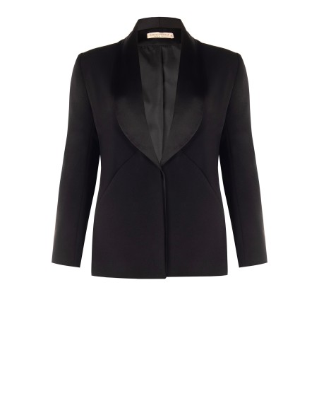 Curvy getailleerde blazer van scuba-crêpe met satijnen sjaalkraag, Rinascimento Curvy
