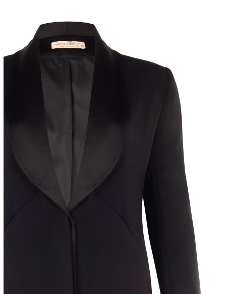 Curvy getailleerde blazer van scuba-crêpe met satijnen sjaalkraag, Rinascimento Curvy
