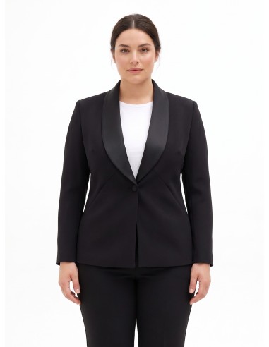 Curvy getailleerde blazer van scuba-crêpe met satijnen sjaalkraag, Rinascimento Curvy