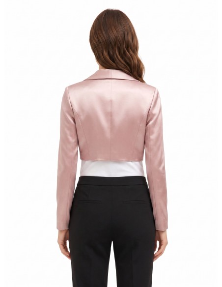 Kort satijnen jasje met haaksluiting en sjaalkraag Rinascimento