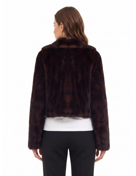 Cropped double-breasted jas van zacht synthetisch bont met gestreept effect, gevlekte kleurschakeringen en paspelzakken Rinascim