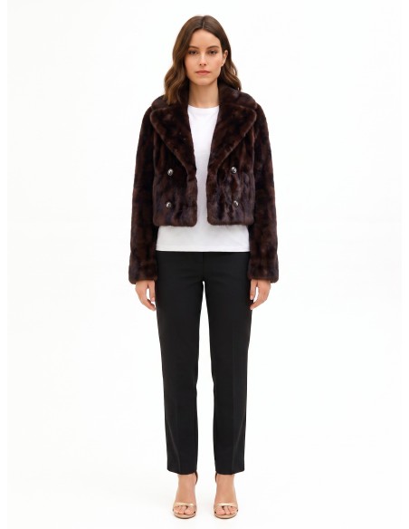 Cropped double-breasted jas van zacht synthetisch bont met gestreept effect, gevlekte kleurschakeringen en paspelzakken Rinascim