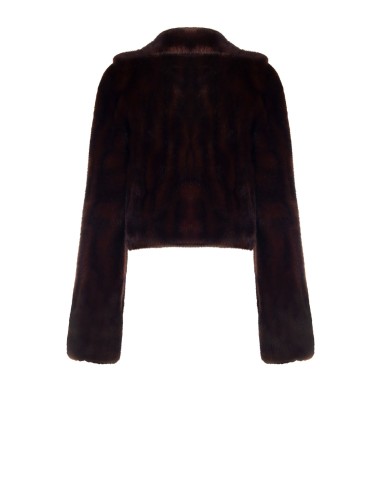Cropped double-breasted jas van zacht synthetisch bont met gestreept effect, gevlekte kleurschakeringen en paspelzakken Rinascim