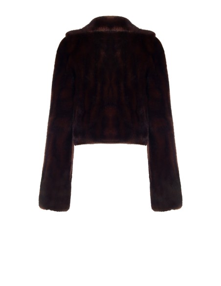 Cropped double-breasted jas van zacht synthetisch bont met gestreept effect, gevlekte kleurschakeringen en paspelzakken Rinascim