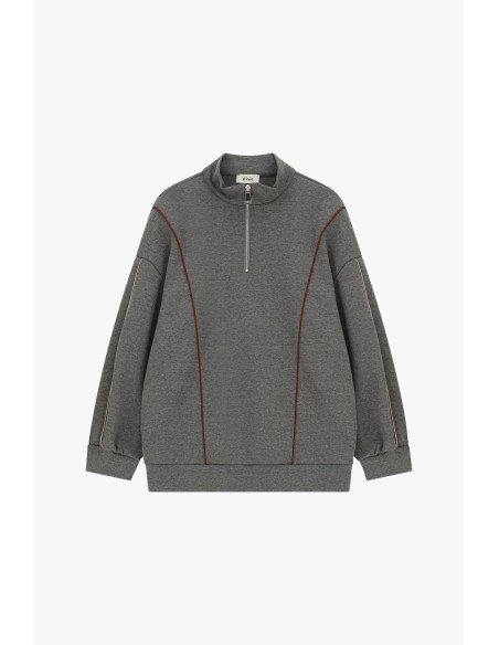 Dixie Sweatshirt zonder capuchon met rits en contrasterende naden