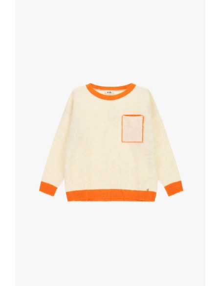 Dixie ronde-hals trui met contrasterende biezen en zak