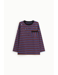 Gestreept T-shirt met siersteendetails en borstzakje Dixie