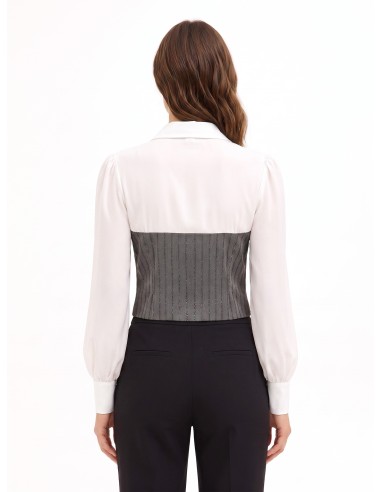 2-in-1-top met georgette blouse en gestreept korset met pailletten