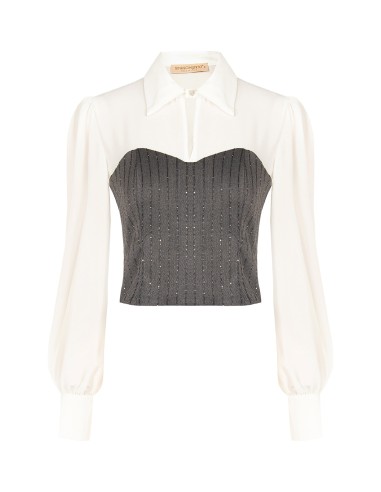 2-in-1-top met georgette blouse en gestreept korset met pailletten