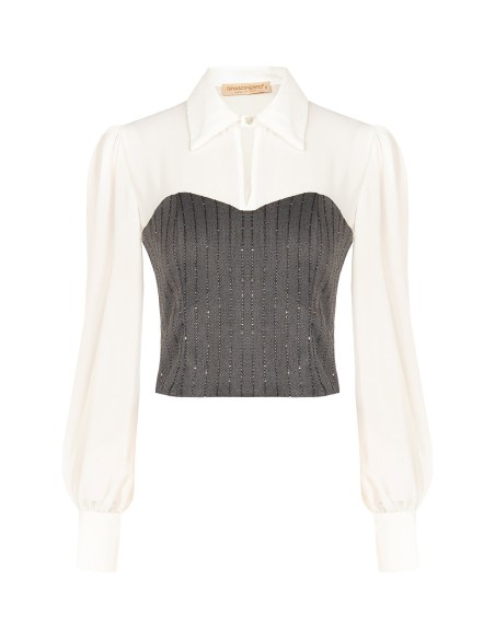 2-in-1-top met georgette blouse en gestreept korset met pailletten