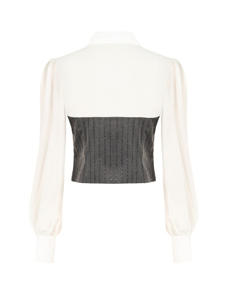 2-in-1-top met georgette blouse en gestreept korset met pailletten
