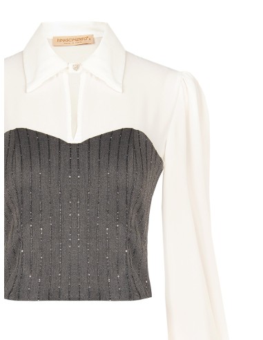 2-in-1-top met georgette blouse en gestreept korset met pailletten