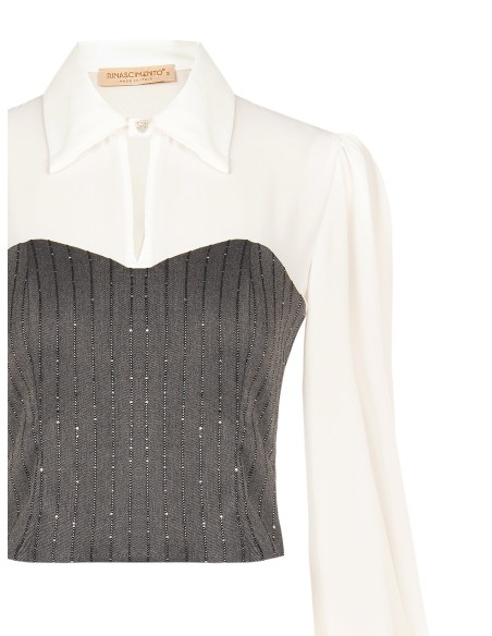 2-in-1-top met georgette blouse en gestreept korset met pailletten