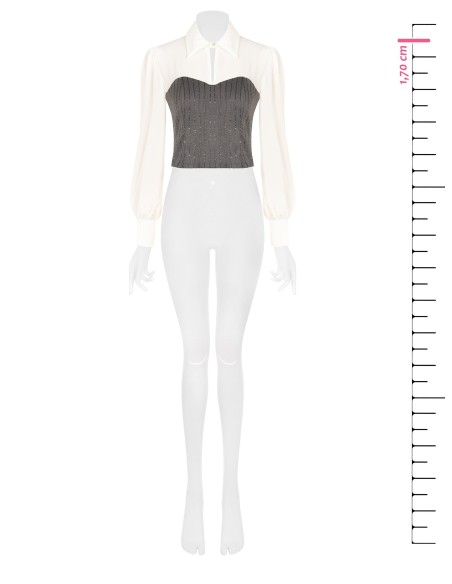 2-in-1-top met georgette blouse en gestreept korset met pailletten