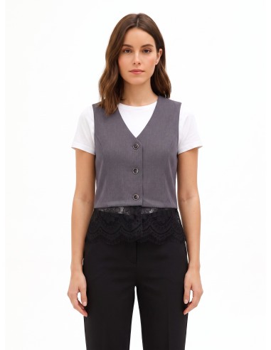 Ruim gilet met kanten rand Rinascimento