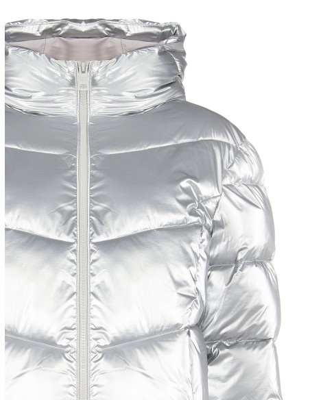 Korte metallic gewatteerde jas met capuchon Rinascimento