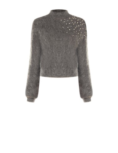 Cropped mohairtrui met cabochonkristallen van Rinascimento