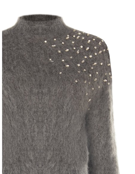 Cropped mohairtrui met cabochonkristallen van Rinascimento