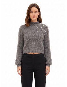 Cropped mohairtrui met cabochonkristallen van Rinascimento