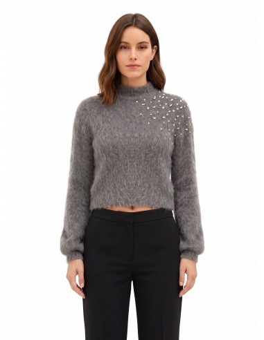 Cropped mohairtrui met cabochonkristallen van Rinascimento