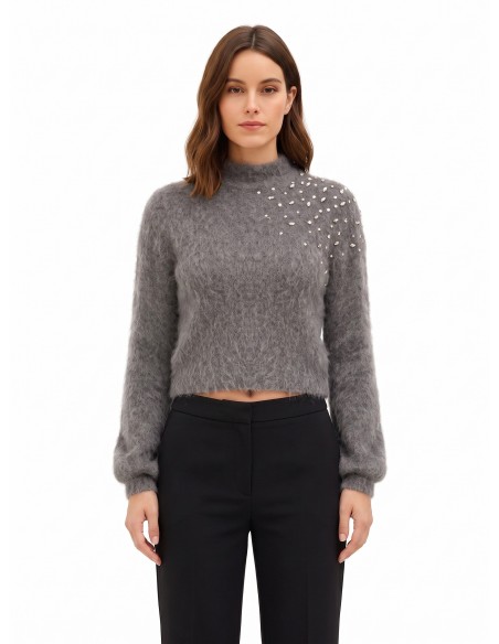 Cropped mohairtrui met cabochonkristallen van Rinascimento