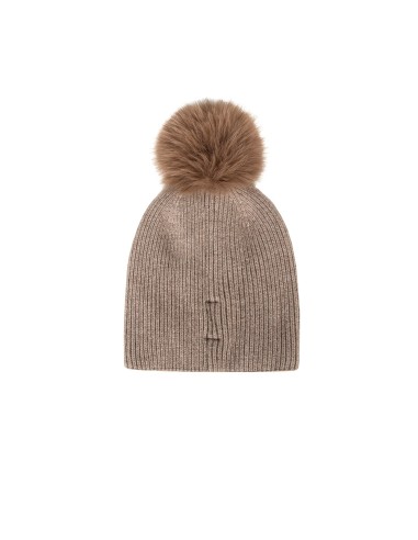Muts van een viscose-wolmix met cabochon-kristallen en een pompon van imitatiebont van Rinascimento