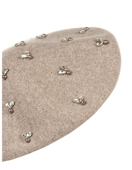 Baret van een viscose-wolmix met cabochonkristallen Rinascimento