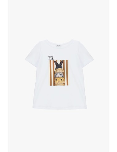 T-shirt met ronde hals en konijnenprint aan de voorkant Please