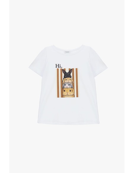 T-shirt met ronde hals en konijnenprint aan de voorkant Please