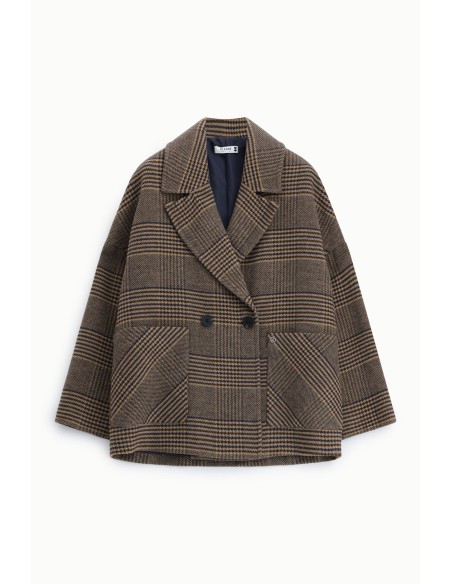Oversized geruit overhemdjasje met dubbele rij knopen, alsjeblieft
