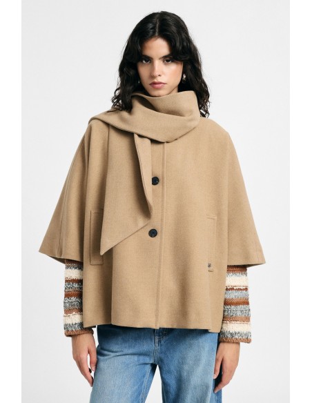 Korte mouwloze jas met sjaal en knopen, alstublieft