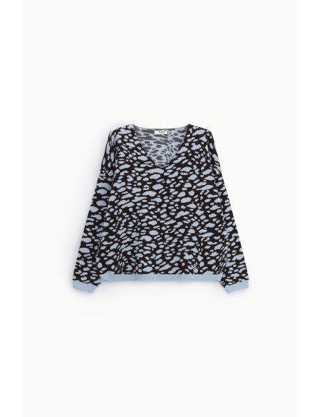 Jacquardtrui met V-hals en luipaardprint Please