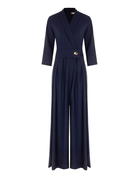 Palazzo-jumpsuit van soepelvallende stof met overslaghals en metalen detail van Rinascimento