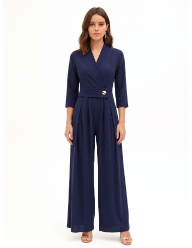 Palazzo-jumpsuit van soepelvallende stof met overslaghals en metalen detail van Rinascimento