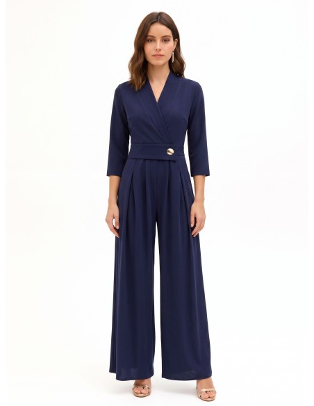 Palazzo-jumpsuit van soepelvallende stof met overslaghals en metalen detail van Rinascimento