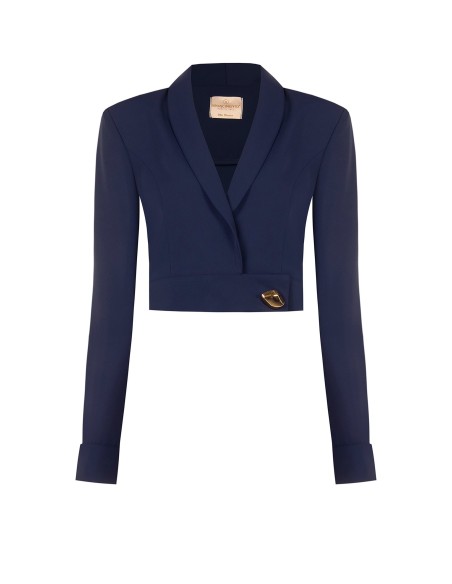 Cropped blazerjasje van cadistof met juweelknop, Rinascimento